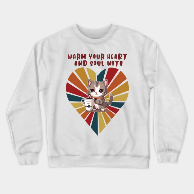 Warm your heart and soul with Cat and coffee KAWAII Crewneck Sweatshirt by KIRBY-Z Studio